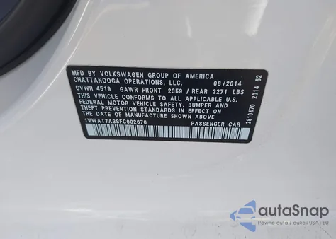 2015 Volkswagen Passat 1.8T Wolfsburg Edition from USA, damaged, VIN 1VWAT7A38FC002676